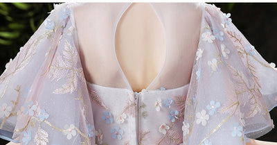 FG466 : 3d flower blue Princess Girl Dress