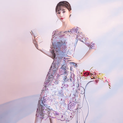 BH252 Floral embroidery Bridesmaid dresses (Purple/Red)