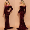 PP369 Off Shoulder Feather Sequin Evening Dresses (4 Colors )