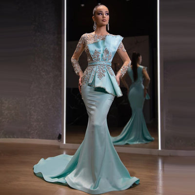 LG438 Luxurious Satin Beaded Mermaid Evening Gowns ( Custom Colors )