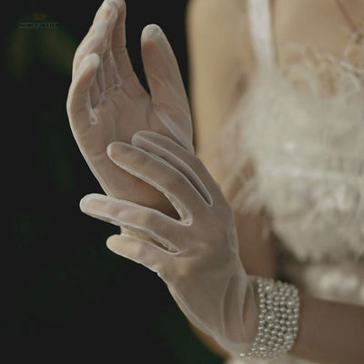 BV179 Bridal gloves see Through with pearl beading
