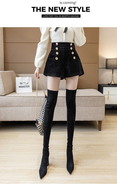 TP35 Korean fashion Wide Leg Black Shorts