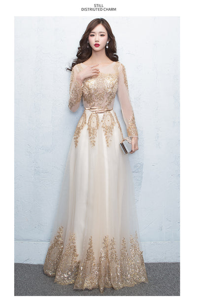 PP320 Real picture Tulle with Gold Applique Evening dress