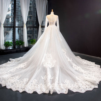 HW356 : 2pcs Long Sleeve Mermaid Wedding Dress With Detachable Chapel Train