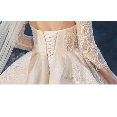 HW339 Gorgeous Shiny 3/4 Sleeve Wedding Gowns