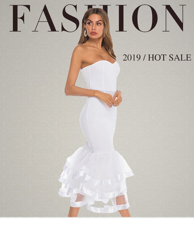 MX241 Plus size White strapless ruffle Cocktail Dress