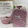 BS148 Pink diamond Bridal shoes with matching clutch bag set