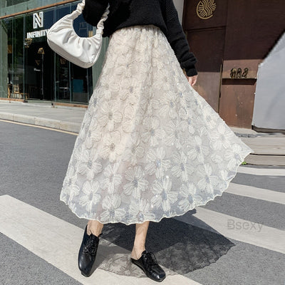 CK69 Elastic Waist Floral Sequins Midi Skirts (3 Colors )