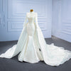 Hw362 Simple High neck Pearls beaded wedding Gown with removable train