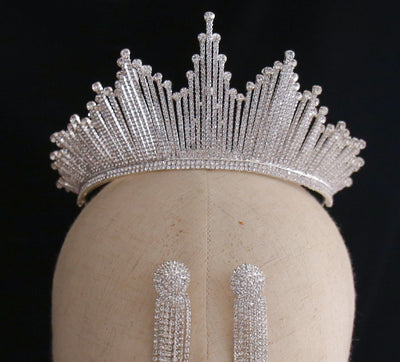 BJ373 Bling Bling Bridal jewelry Set Crowns + Earrings