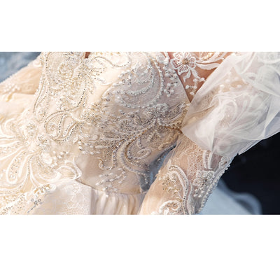HW339 Gorgeous Shiny 3/4 Sleeve Wedding Gowns