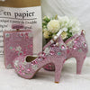 BS148 Pink diamond Bridal shoes with matching clutch bag set