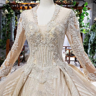 HW97 Real picture haute couture long sleeve beading Wedding gown