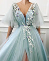 PP395 Vintage  V-Neck Appliques Evening dresses