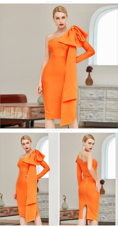 MX273 Bow one shoulder Midi Party Dresses ( 2 Colors )