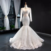 HW356 : 2pcs Long Sleeve Mermaid Wedding Dress With Detachable Chapel Train