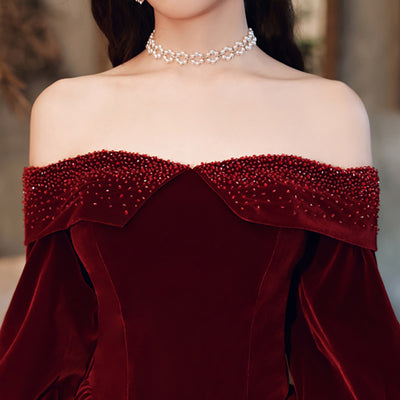 BH267 Off the Shoulder velour A-line Bridesmaid dress