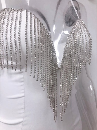 MX231 Sexy diamond fringe deep V-neck Club Dresses(4 Colors)