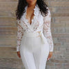 JR83 Plus size long sleeve lace White Jumpsuit