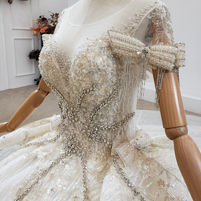 HW205 Real Photo high-end short sleeves beading tassel Wedding Gown