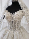 HW130 Off the shoulder sequin flower Wedding Gown with matching veil