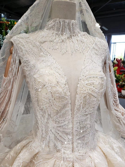HW88 Handmade heavy beading high collar chain Wedding gown