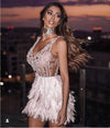 MX255 Spaghetti strap sequin Feathers Cocktail Dresses (2 Colors)