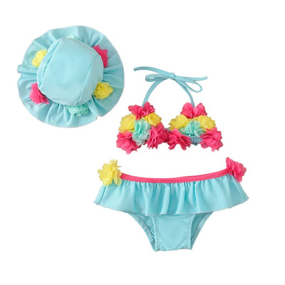 FG621 :3pcs/set Toddler swimming suit+Cap (2 Colors )