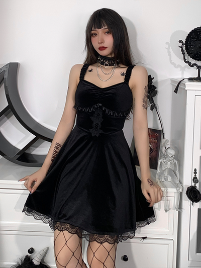 MX403 : 2 styles Goth Vintage Velvet Mini Dresses ( 3 Colors )