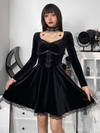 MX403 : 2 styles Goth Vintage Velvet Mini Dresses ( 3 Colors )