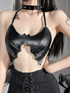 TJ168 Fashion Gothic Bat Halter leather Cami Tops