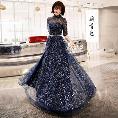 PP198 Half Sleeve Shining  Party Dresses (Black/Navy Blue )