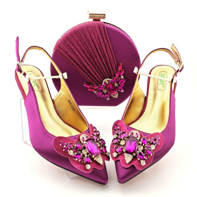 BS169 Butterfly diamond knot Bridal Heels+ Clutch Bags ( 7 Colors )