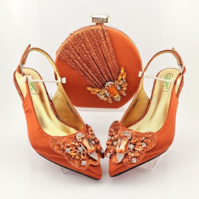 BS169 Butterfly diamond knot Bridal Heels+ Clutch Bags ( 7 Colors )