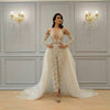 PD77 Illusion Long Sleeve Wedding Jumpsuit with Detachable Train