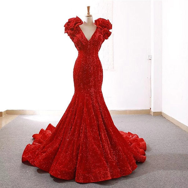 LG332 Real Photo special cap sleeves flower Red Carpet Gowns(2 Colors ...