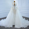 HW282 Real Photo Hight neck beading Bridal Gown with overskirt