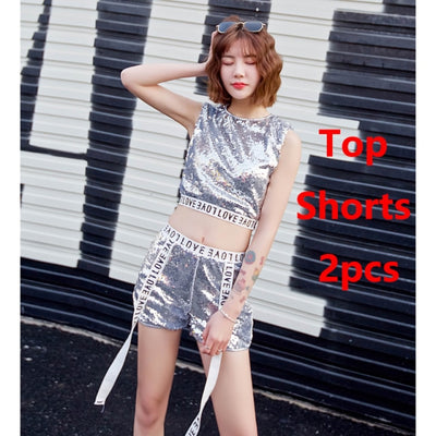 KP09 Kpop Silver Sequin Cover Dance Costume