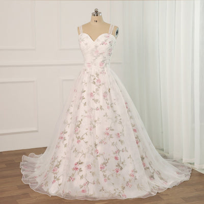 CG182 Real Pictures Plus size Floral Print Wedding Dress