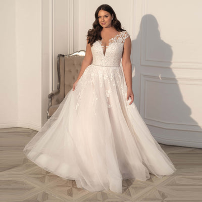 CW575 Plus size cap sleeve A-line Wedding Dress