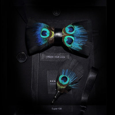 GM09 : 63 Feather Styles Set of Bow tie+Brooch for Grooms