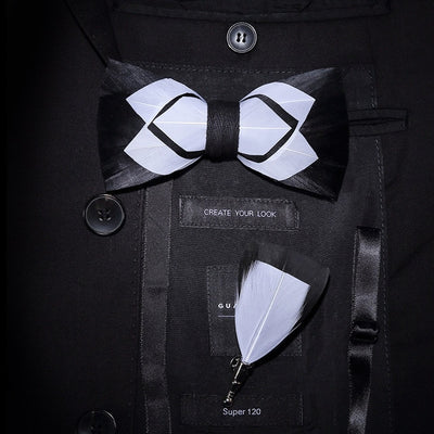 GM09 : 63 Feather Styles Set of Bow tie+Brooch for Grooms
