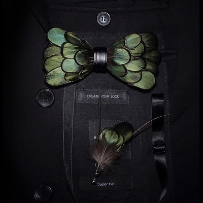 GM09 : 63 Feather Styles Set of Bow tie+Brooch for Grooms