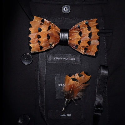 GM09 : 63 Feather Styles Set of Bow tie+Brooch for Grooms