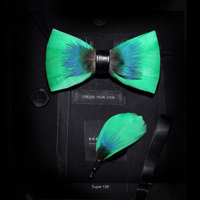 GM09 : 63 Feather Styles Set of Bow tie+Brooch for Grooms