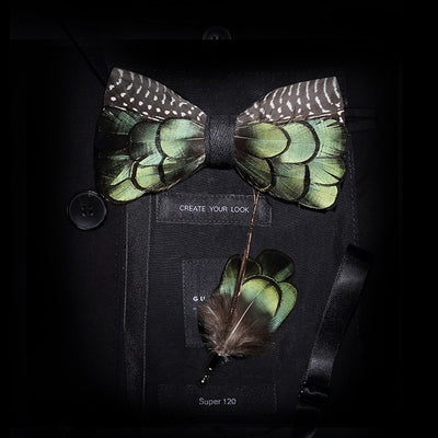GM09 : 63 Feather Styles Set of Bow tie+Brooch for Grooms