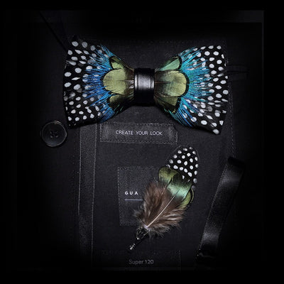 GM09 : 63 Feather Styles Set of Bow tie+Brooch for Grooms