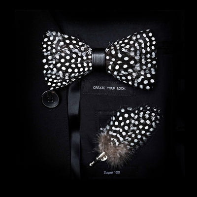 GM09 : 63 Feather Styles Set of Bow tie+Brooch for Grooms