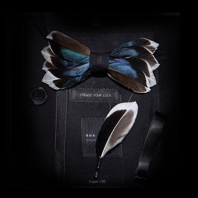 GM09 : 63 Feather Styles Set of Bow tie+Brooch for Grooms