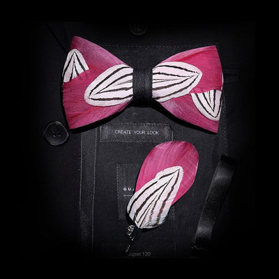 GM09 : 63 Feather Styles Set of Bow tie+Brooch for Grooms